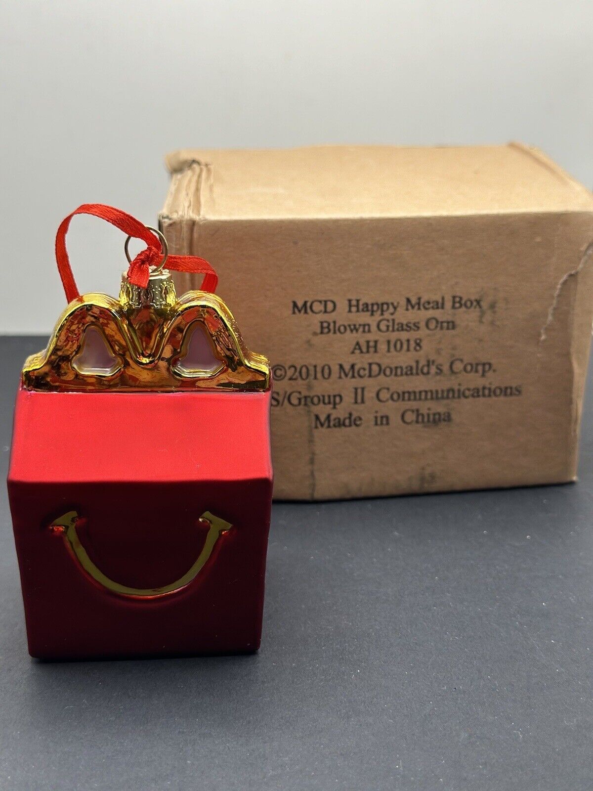 2010 MCDONALD'S HAPPY MEAL Blown Glass Christmas Ornament KIDS MEAL w Box