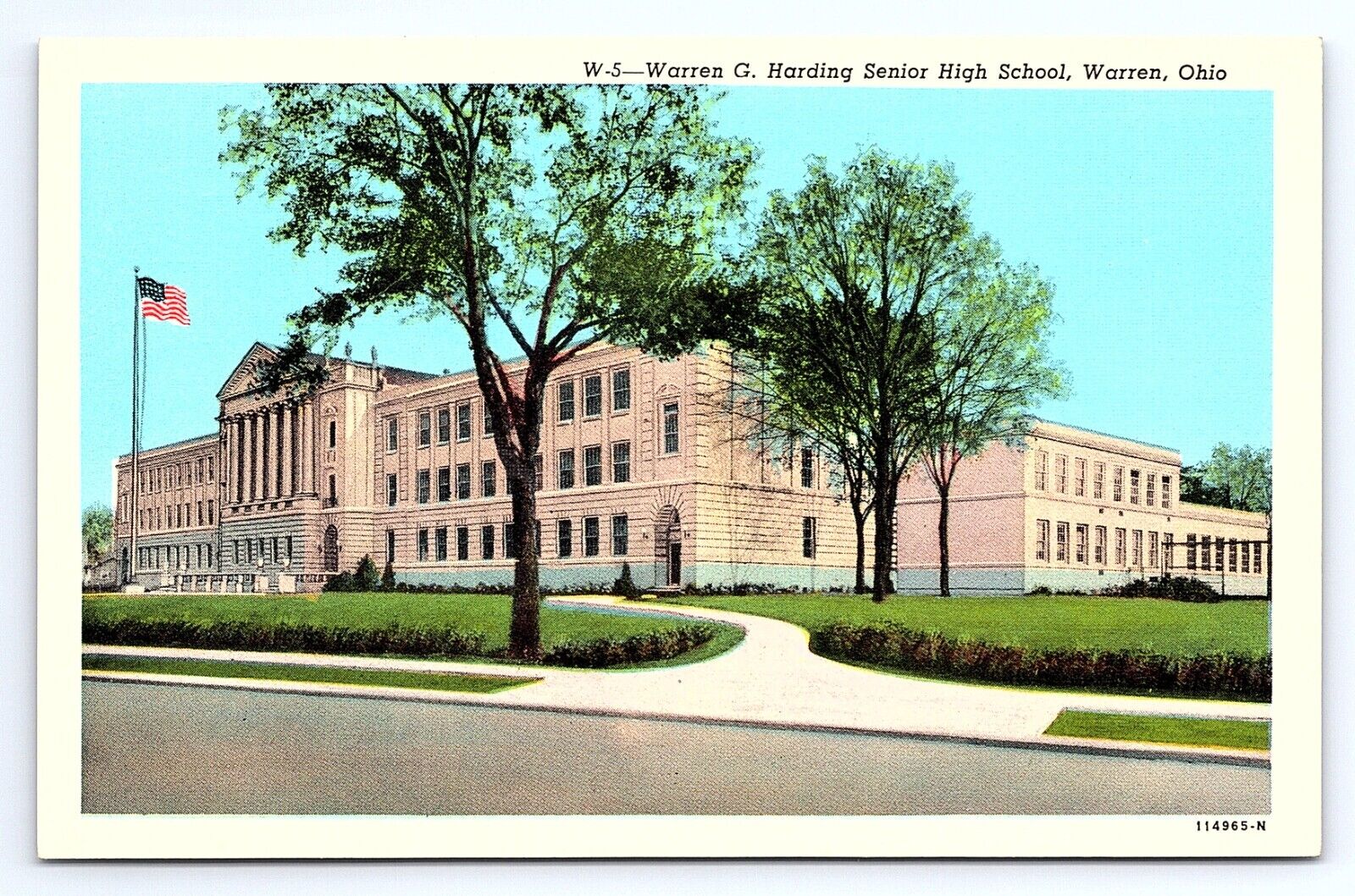 Postcard Warren G. Harding Senior High School Warren Ohio OH