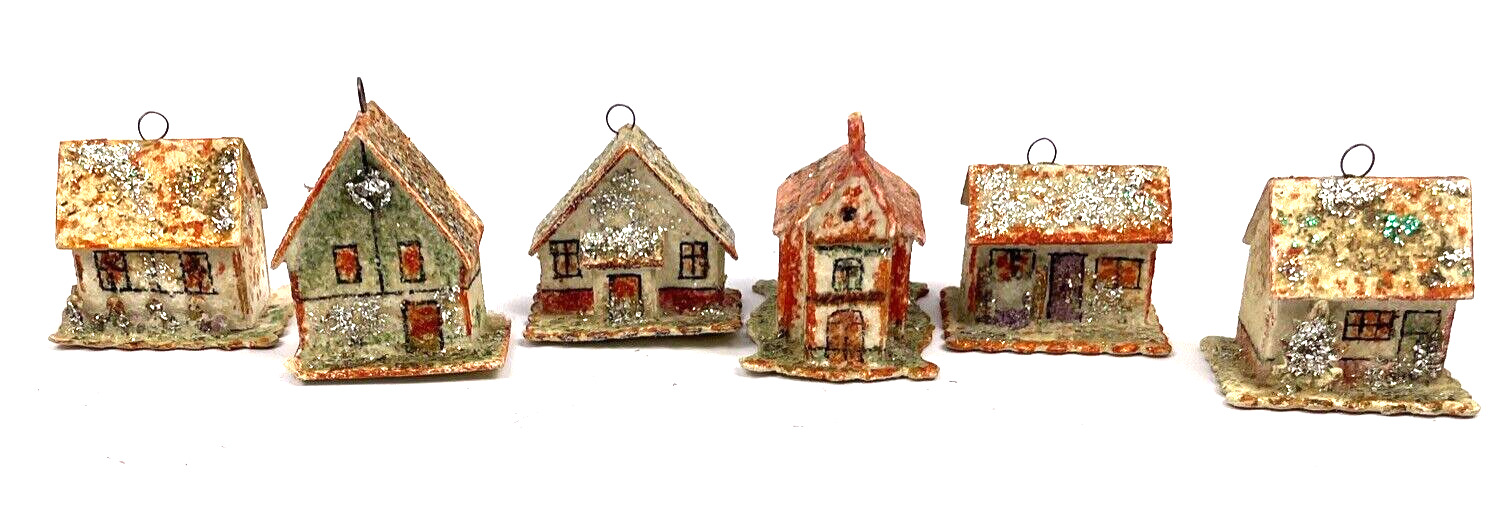 Vintage Putz Christmas Houses Village Lot Mica Glitter Ornaments Czech Antique