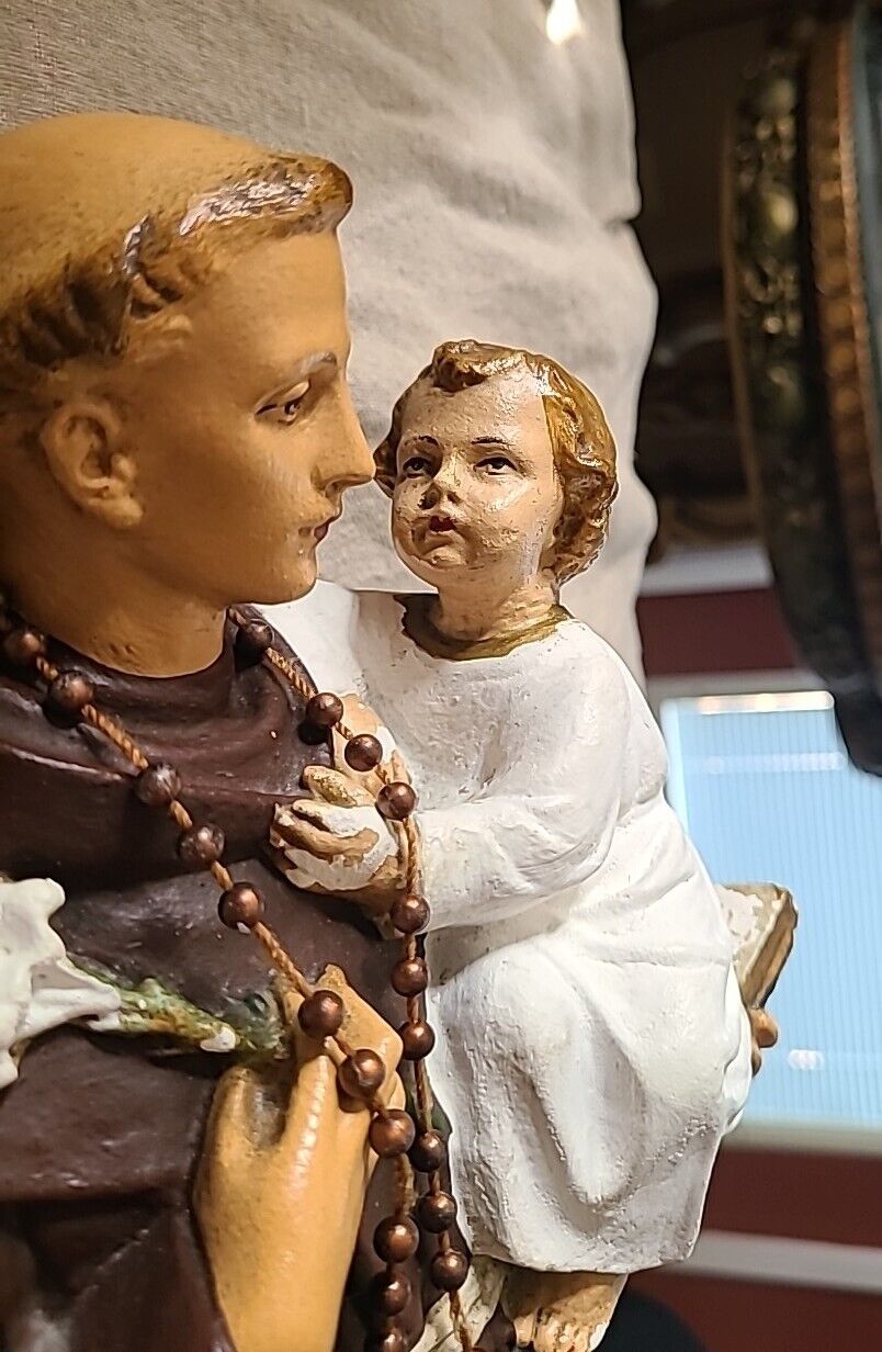 LARGE VINTAGE CATHOLIC RELIGIOUS ST ANTHONY & CHRIST CHILD STATUE LOOK AT DETAIL