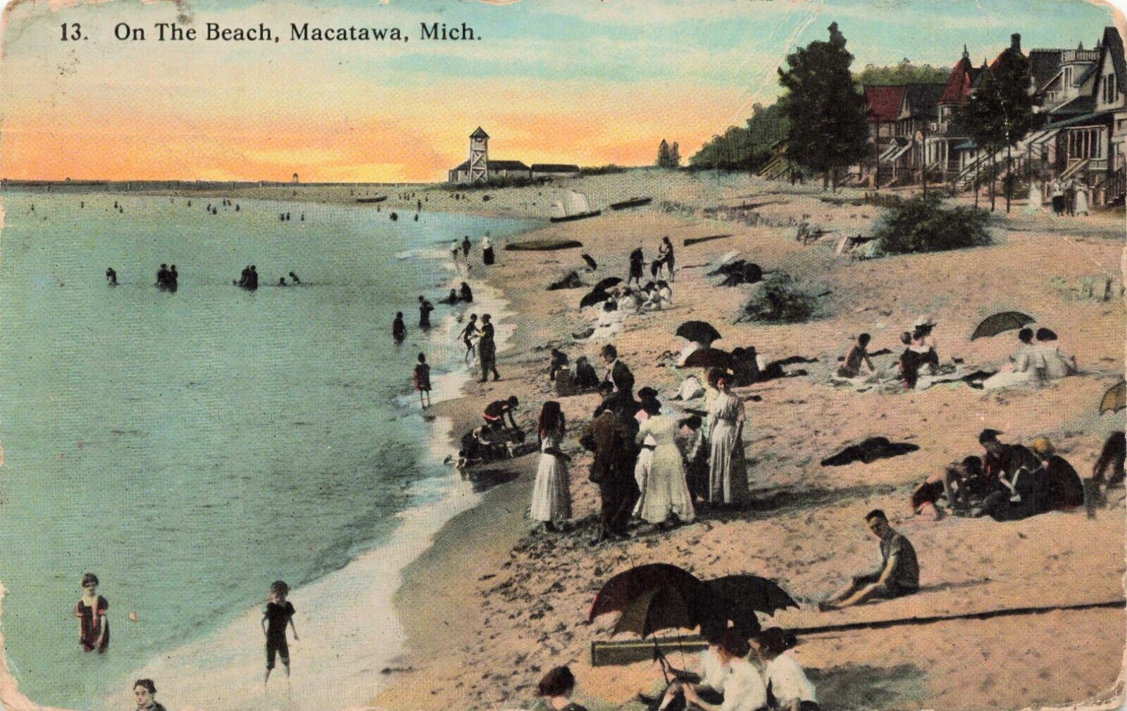 On the Beach-Macatawa, Michigan Vintage PC Posted 1917