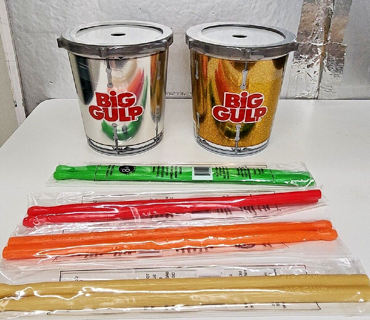 One New Sealed 7-11 Seven Eleven Big Gulp Marching Drum Cup W/ Drumstick Straws