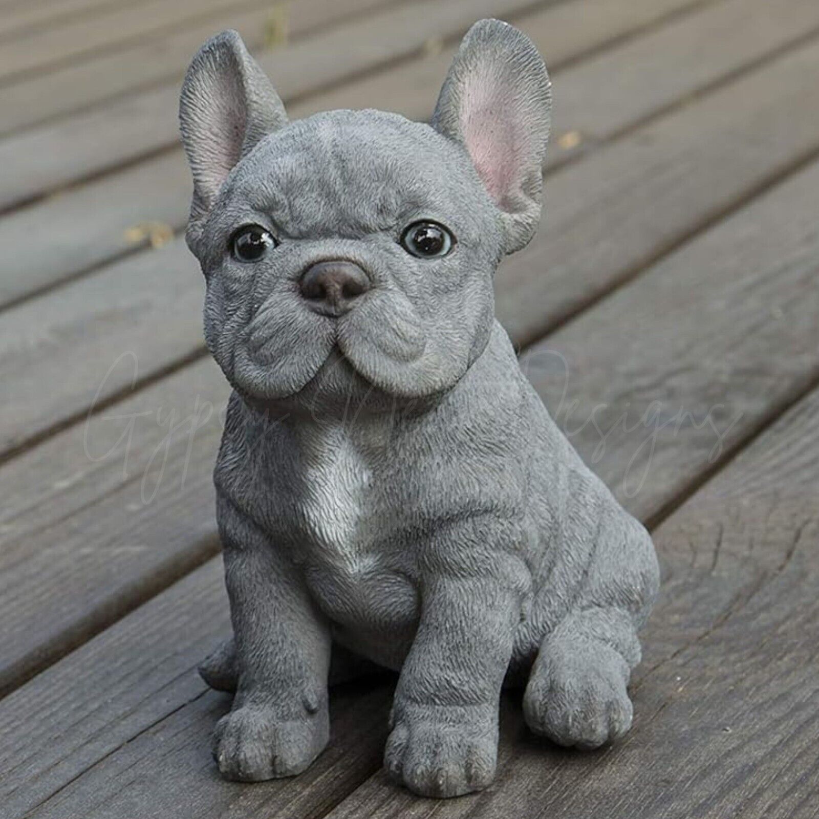 Realistic Sitting Blue French Bulldog Puppy Dog Garden Statue Frenchie Sculpture