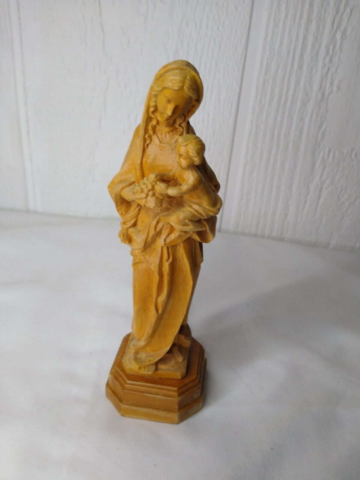 Vintage Anri Wooden Wood Carved Religious Figure Mary Baby Jesus Madonna 6.75\