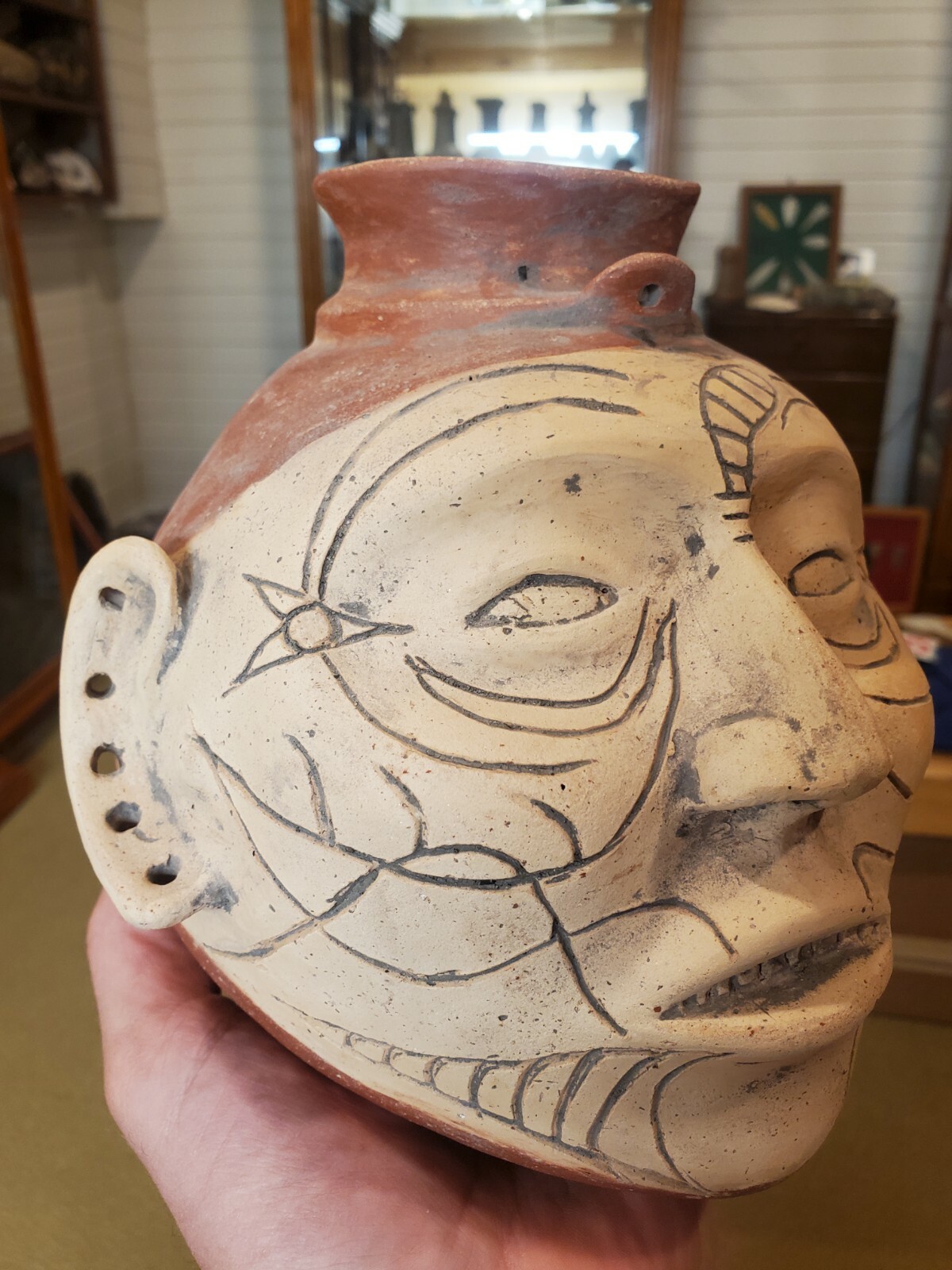 Contemporary Quapaw Pottery Head Pot 6 1/4in tall 8 in wide. for Sale
