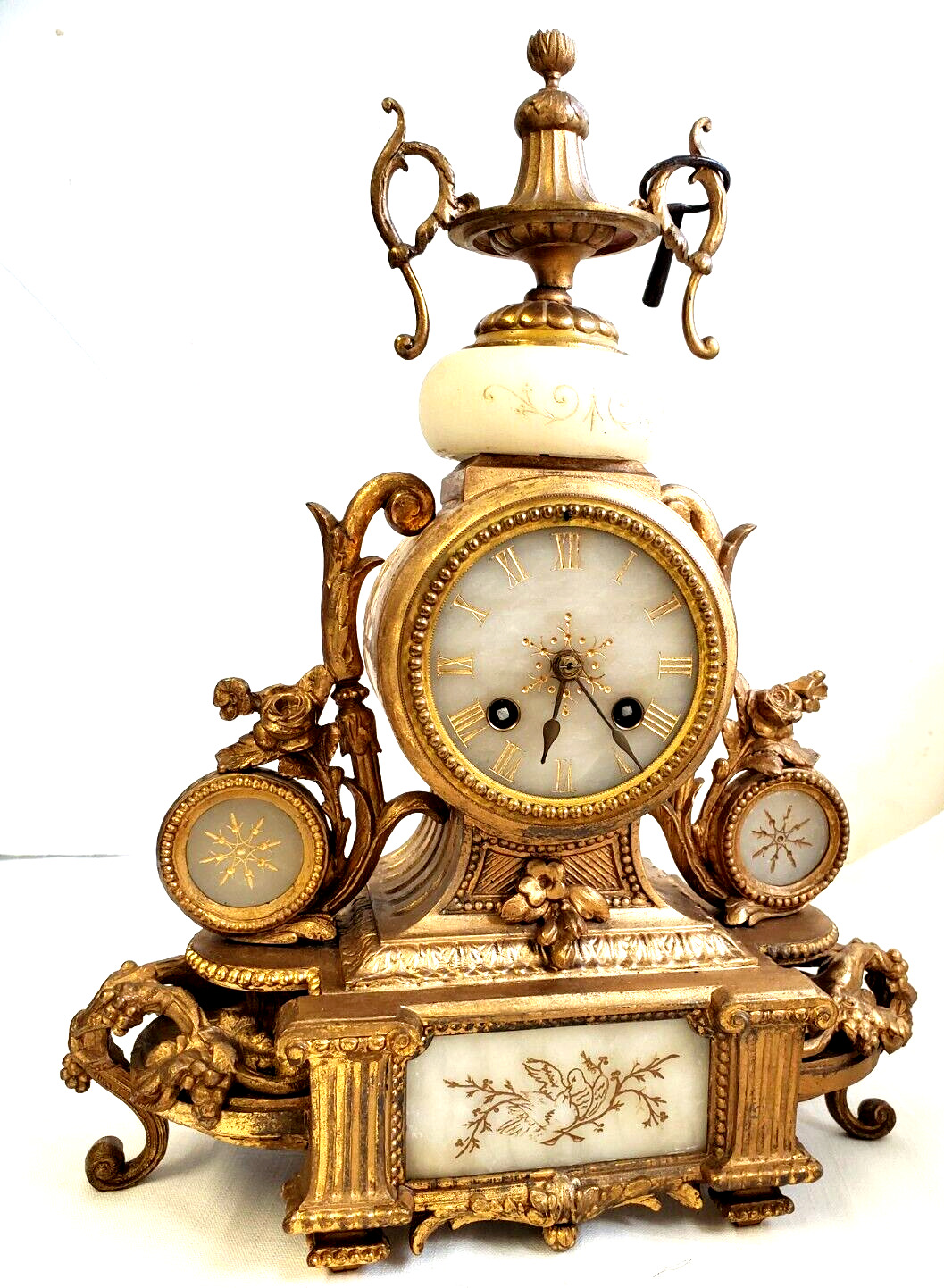 Beautiful 19th C. French Marble & Ormolu Mantel Clock Full working and chiming