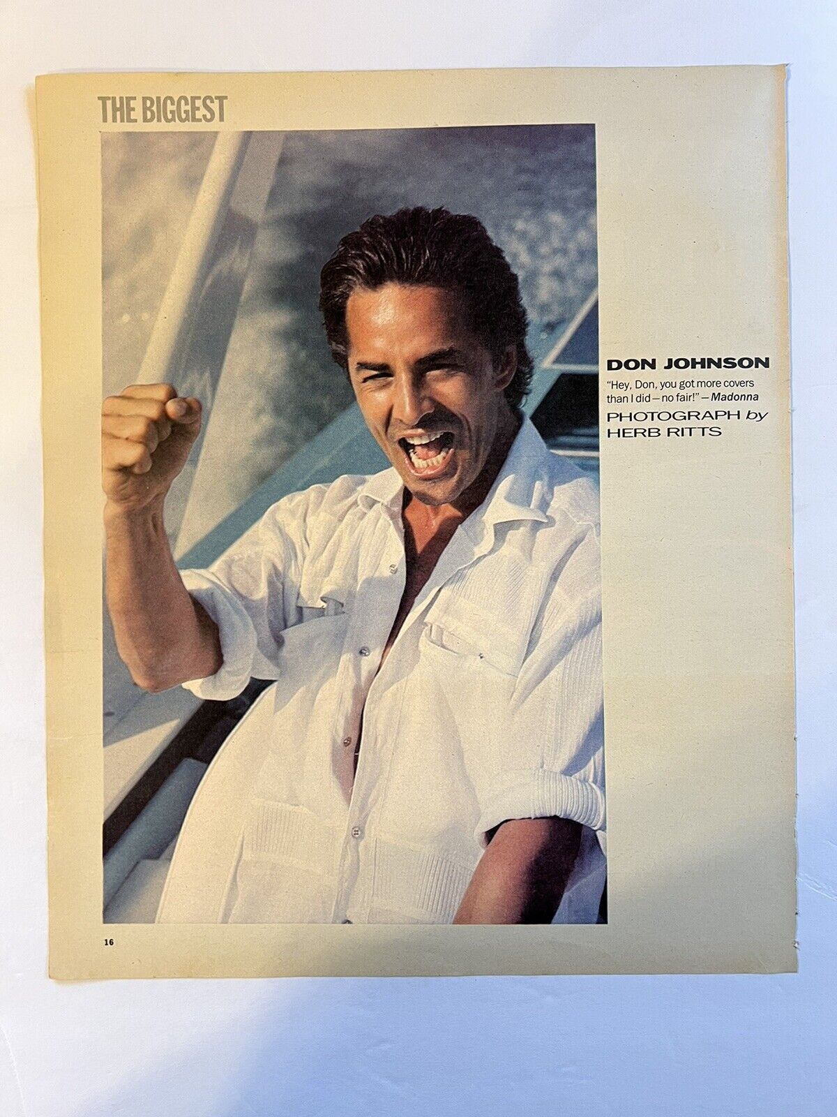 Vtg 1985 Photographic Portrait, Don Johnson, by Herb Ritts, Quote by Madonna