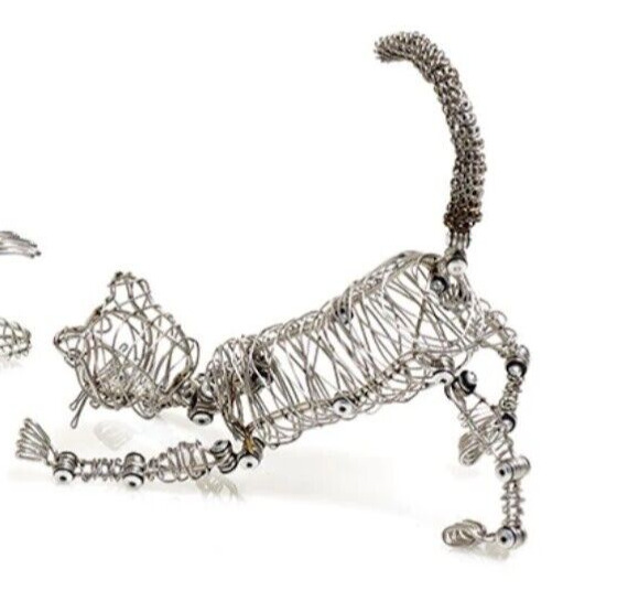 Artist Made Whimsical Wire Cat Sculpture Figure Holder Whiskers Doodles Pet Love