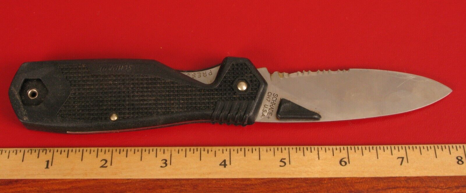 VINTAGE USED SCHRADE CH7 LOCK BLADE SERRATED POCKET KNIFE MADE IN USA 