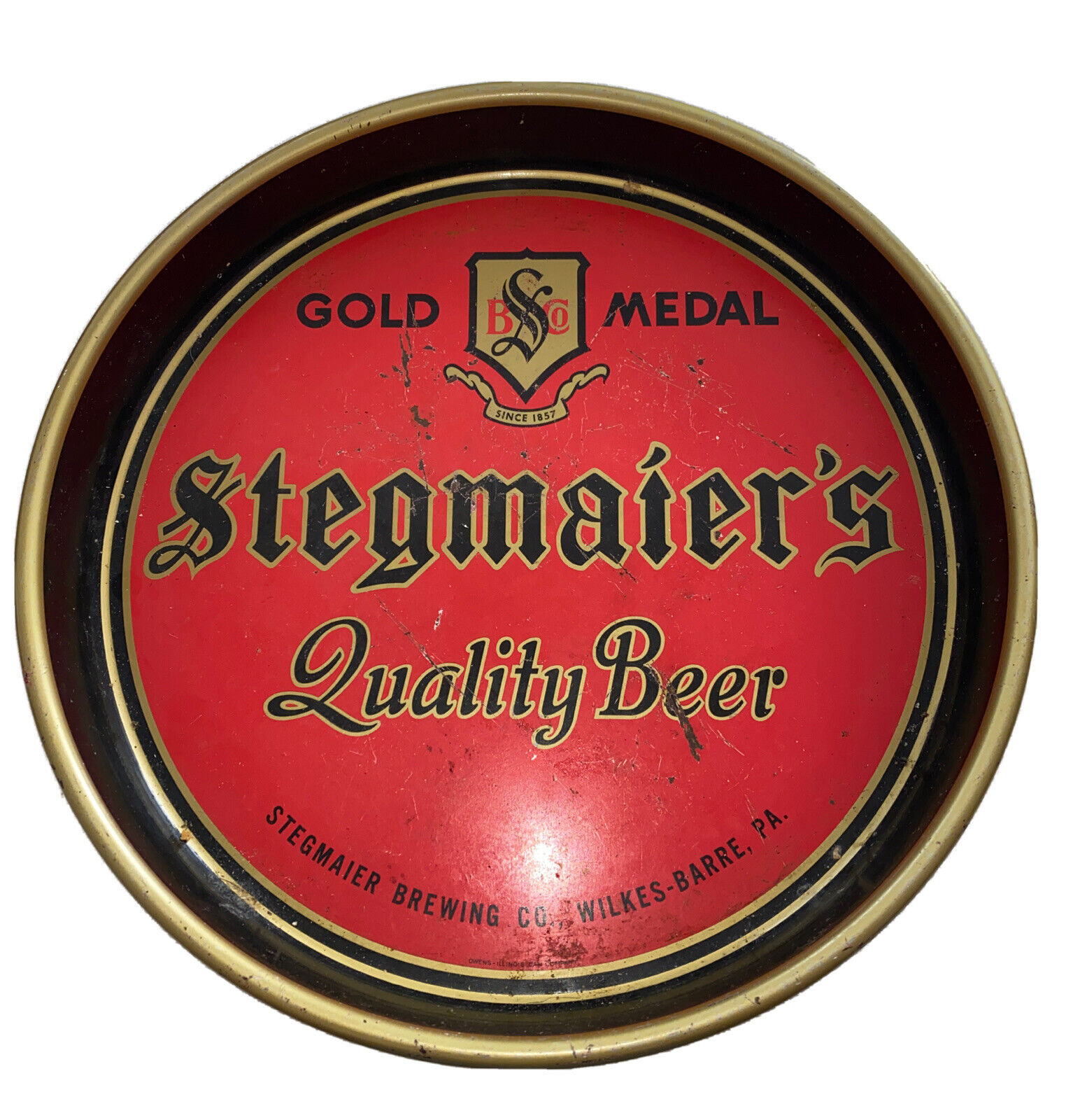 VINTAGE OLD STEGMAIER'S QUALITY BEER TRAY 13 INCHES WILKES BARRE PENNSYLVANIA