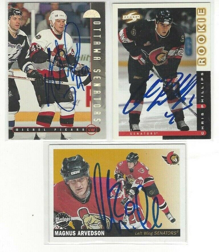 1997-98 Score #71 Chris Phillips Signed Hockey Card Ottawa Senators