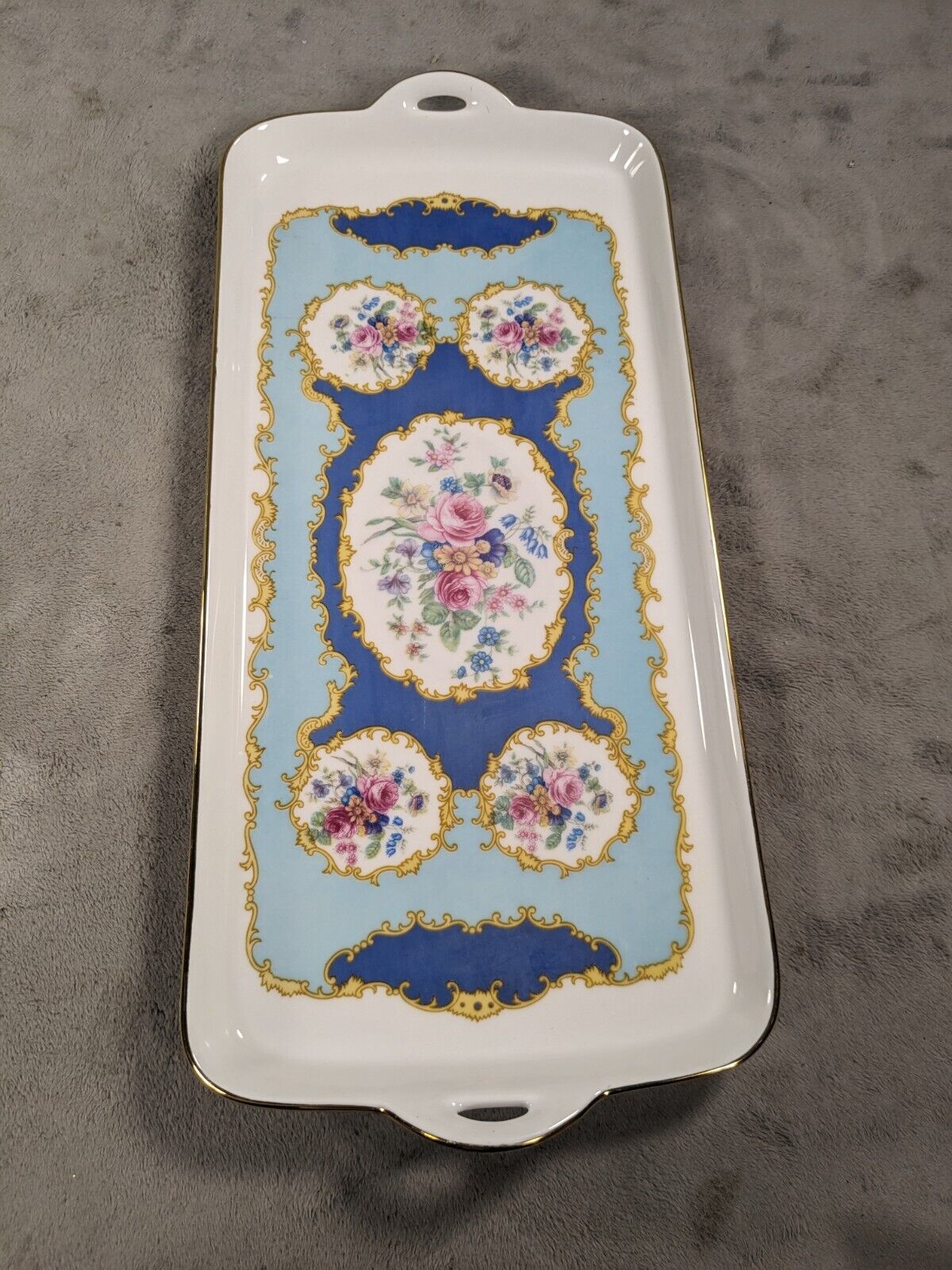 Otco Italy Marked Porcelain Presentation Long Tray Plate With Floral Pattern 14