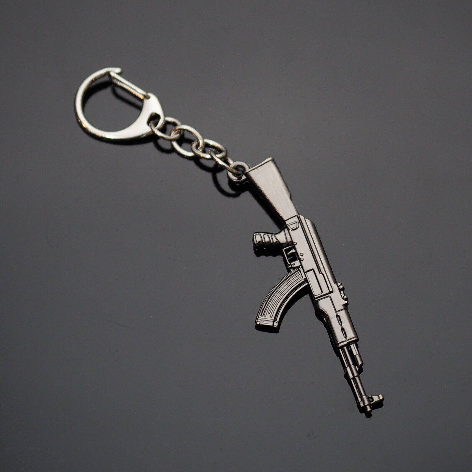 AK47 Keychain Rifle Machine Gun Model Metal Keyring Key Ring Chain Black Gift