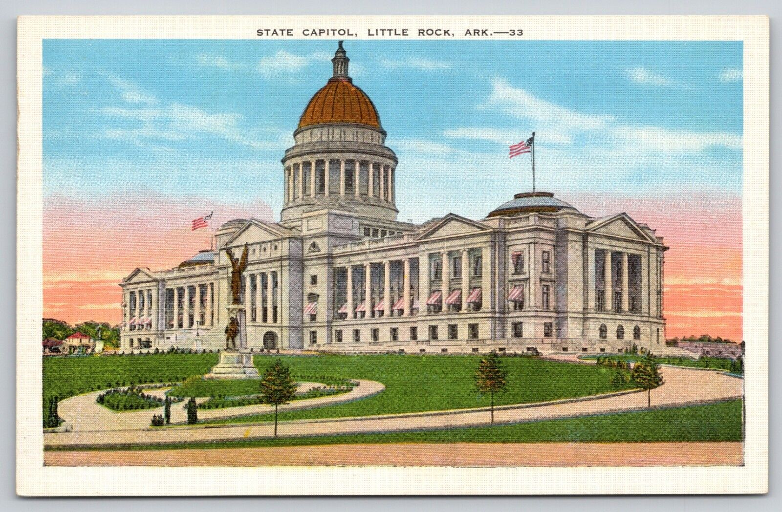 Postcard AR Little Rock State Capitol Linen UNP A6