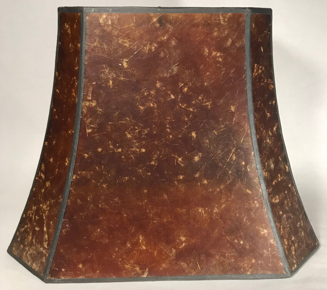 New Rectangle Mica Lamp Shade, Antique Amber Cut Corner, Copper Foil Frame