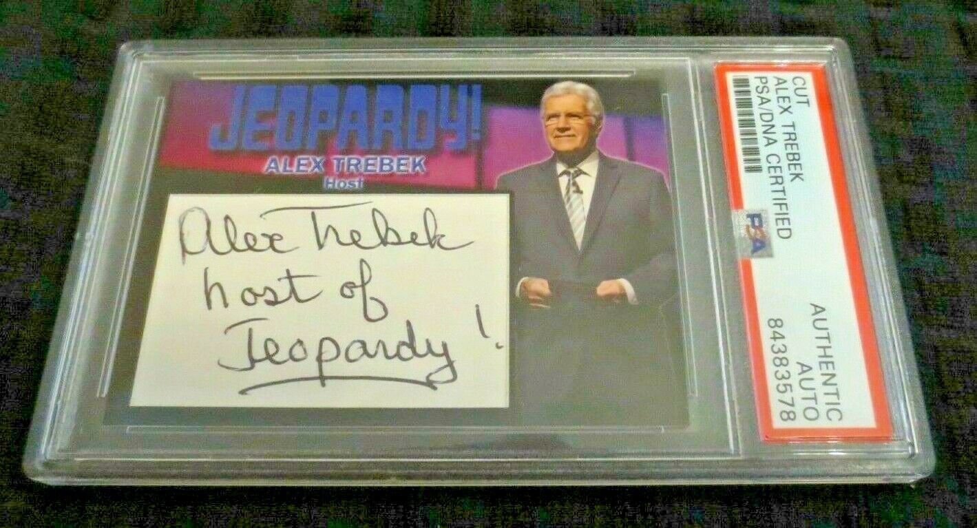 Alex Trebek dec host of Jeopardy signed autographed psa slabbed custom cut card