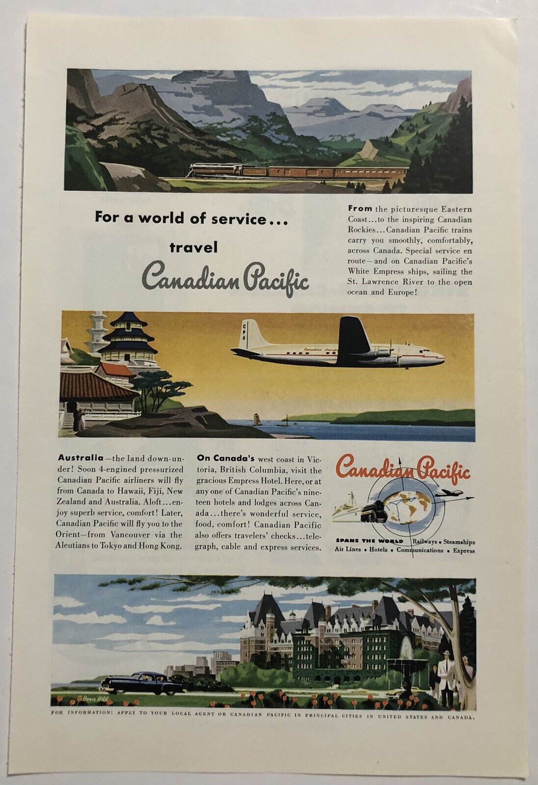 Vintage 1949 Original Print Advertisement Full Page - Canadian Pacific