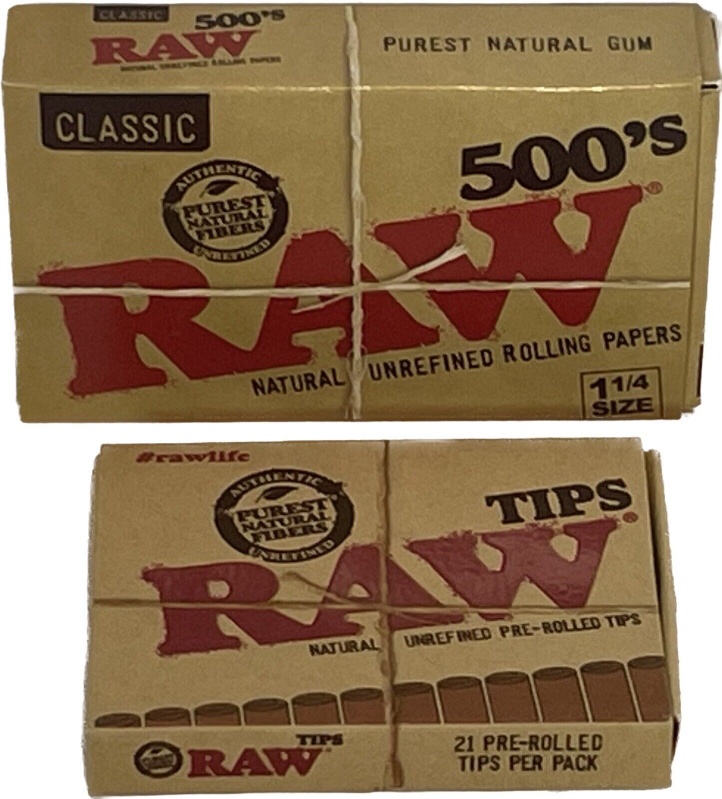 Raw Classic 500 Pack  Unrefined Rolling Papers + Pre-Rolled Tips*Free Shipping*