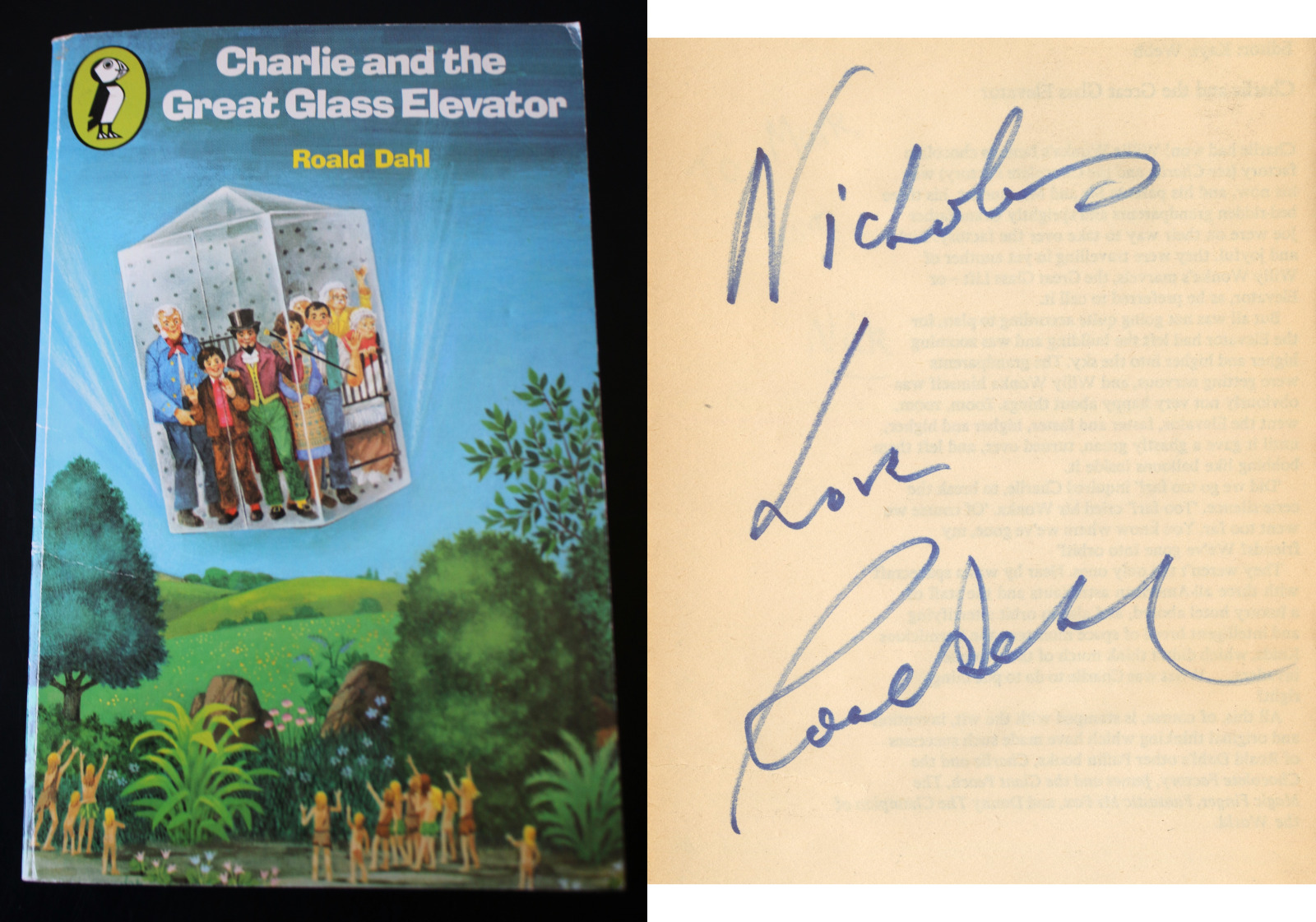 Roald Dahl ~ Signed Charlie And The Great Glass Elevator Willy Wonka ~ PSA DNA