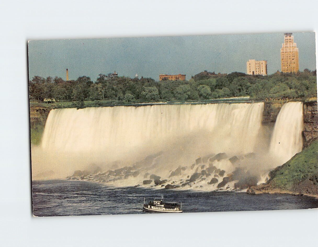Postcard Panorama of the American Falls and the rocks of the Bridal Veil NY USA