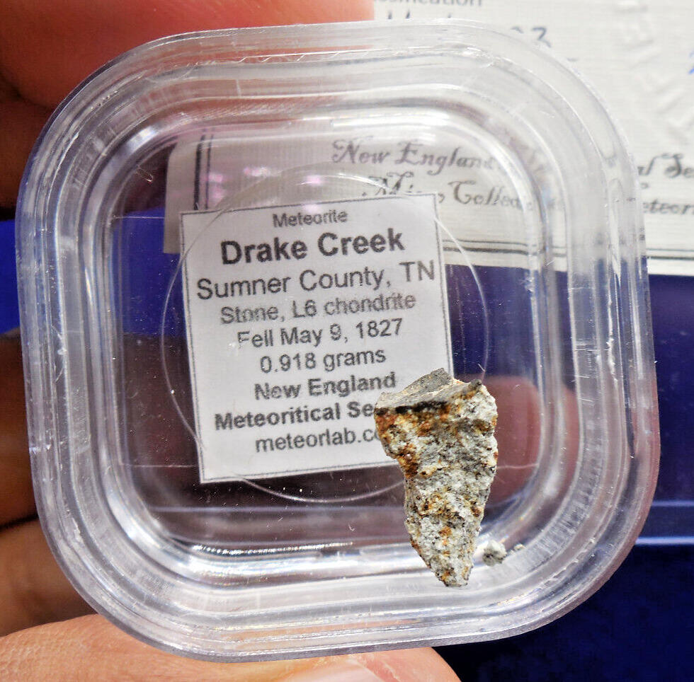 Rare American Fall  - 0.918 g  DRAKE CREEK METEORITE - Fell In 1827 - L6 w/Crust