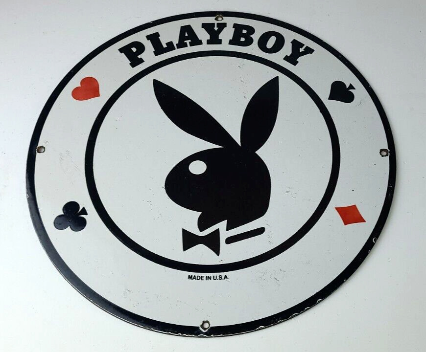 Vintage Playboy Sign - Bunny Rabbit Poker Dealer Sign - Gas Pump Porcelain Sign