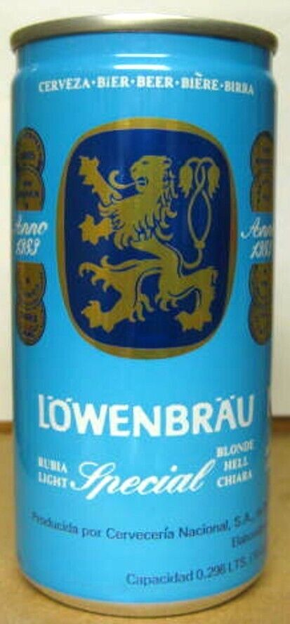 LOWENBRAU SPECIAL CERVEZA 10 OZ Foreign Beer CAN with LIONS, PANAMA, B.O., 1+