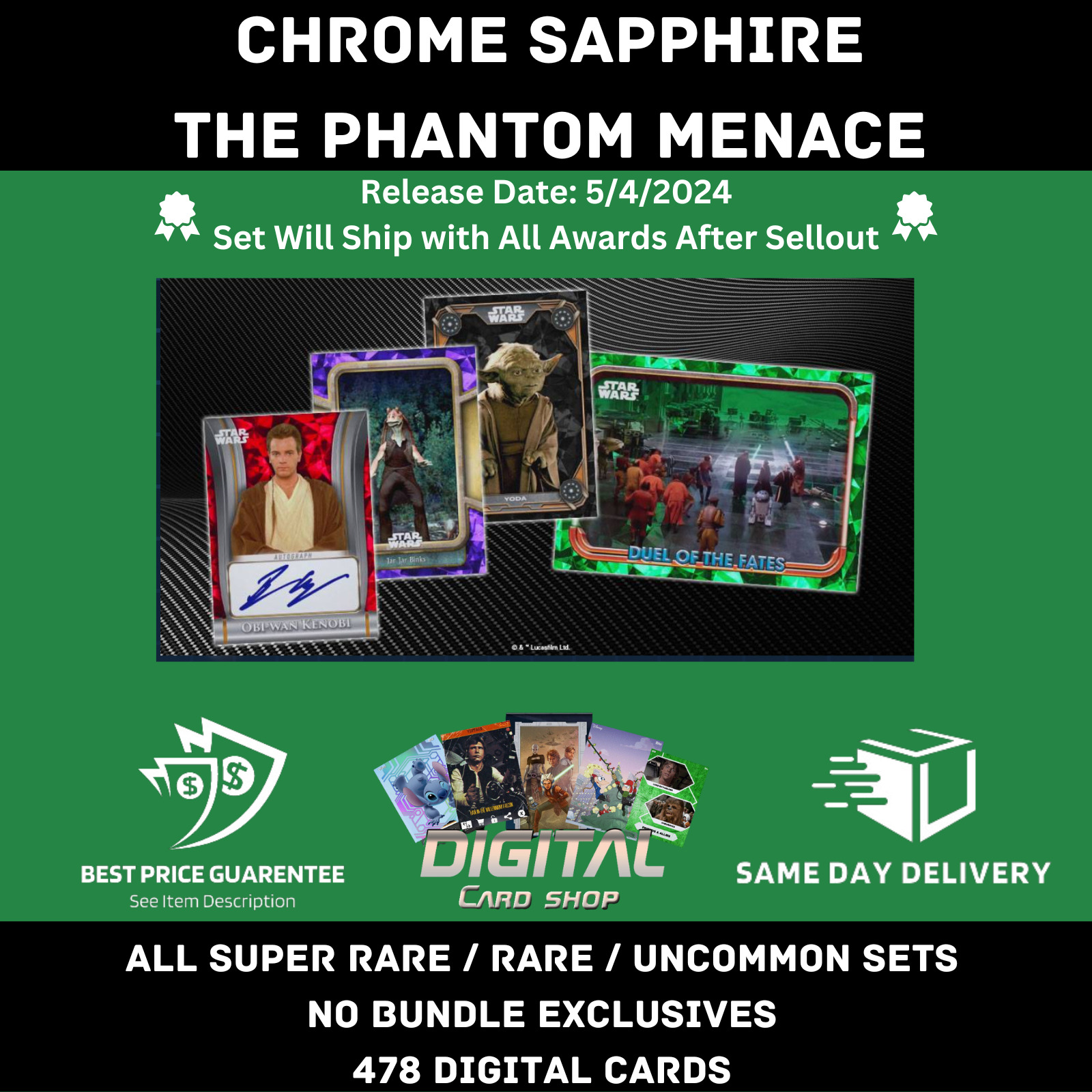 Topps Star Wars Card Trader Chrome Sapphire The Phantom Menace All SR R UC Sets