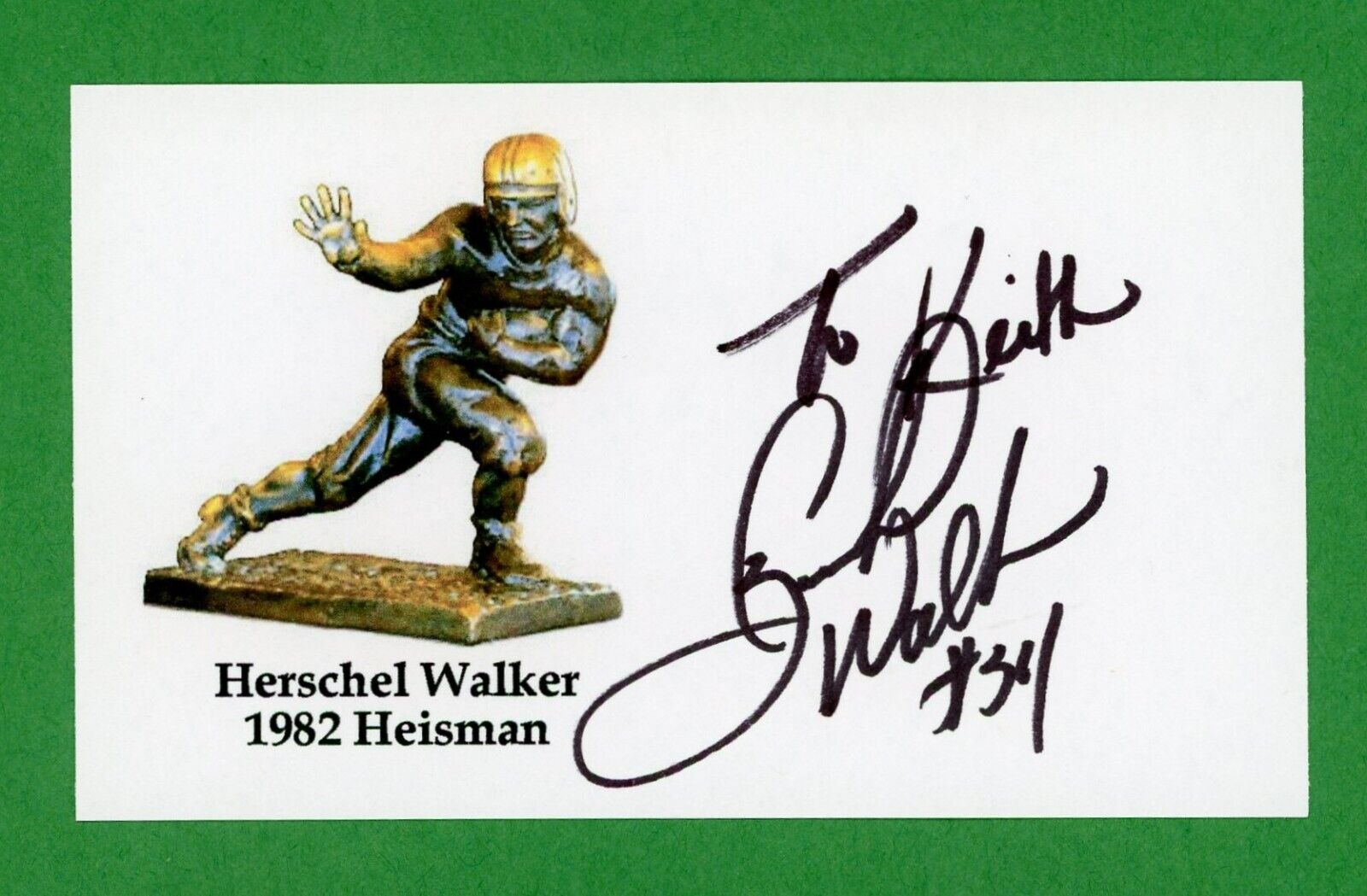 Hershel Walker NCAA Heisman Trophy Winner Football Signed 3x5 Index Card X1410