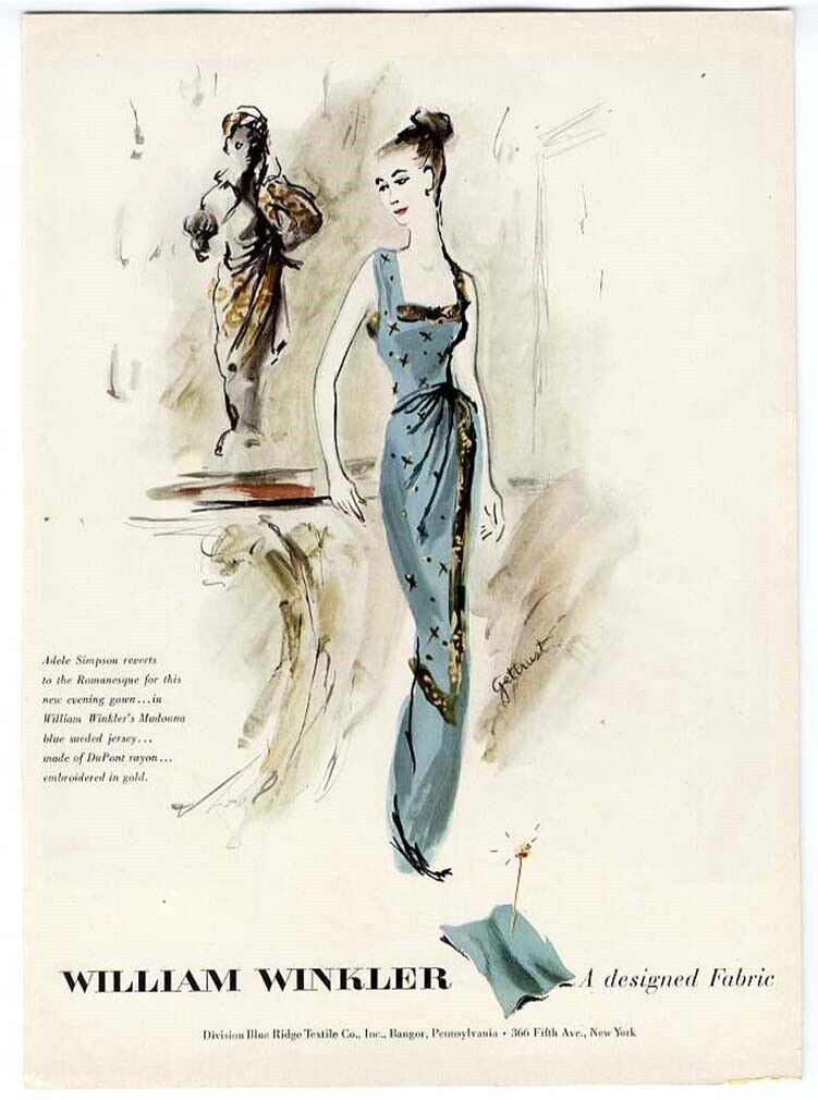 ADELE SIMPSON Fashion Ad 1946 Romanesque Style WILLIAM WINKLER Fabric
