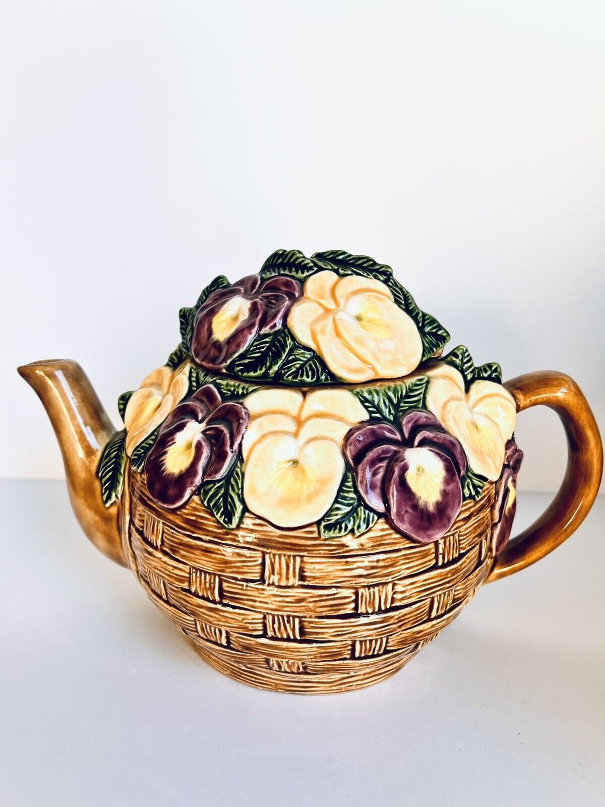 Unique handmade Peonies Flower Basket Tea Pot 