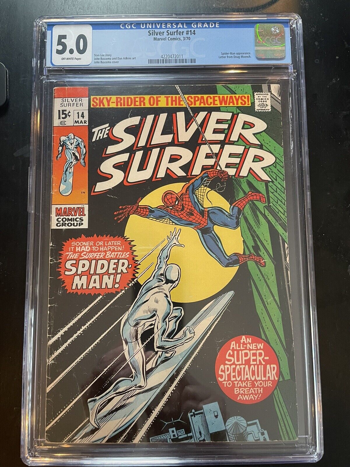 Silver Surfer #14 CGC 5.0 1st Meeting & Battle Spider-Man 1970 | 