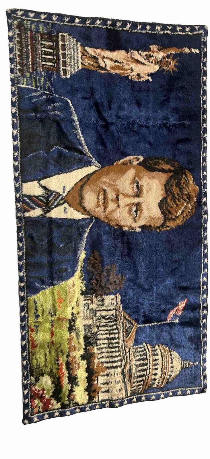 Vintage President John F Kennedy Wall Tapestry Velvet 19x38 Inch
