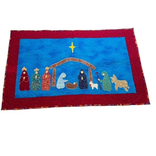 Quilted Tapestry Holy Family Manger Scene Mat Holiday Christmas Nativity