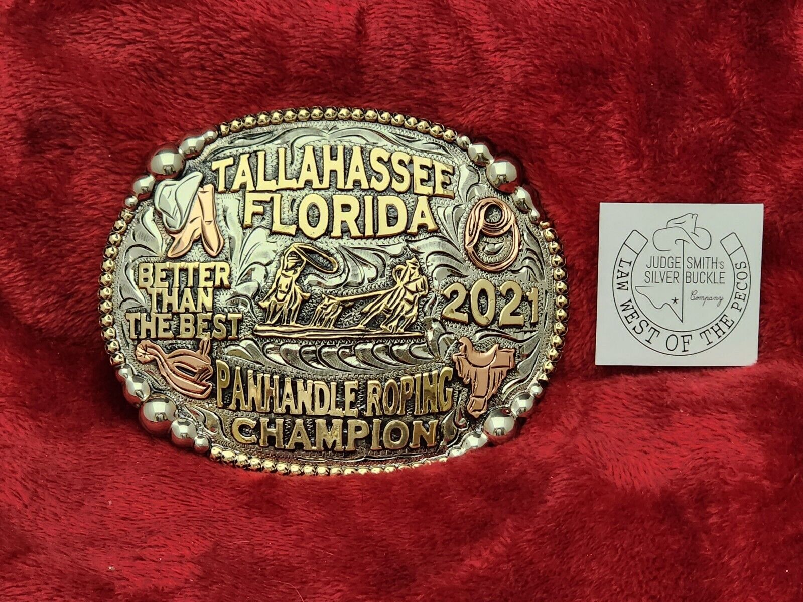 TEAM ROPING PRO RODEO CHAMPION TROPHY BELT BUCKLE☆TALLAHASSEE FLORIDA☆2021☆154
