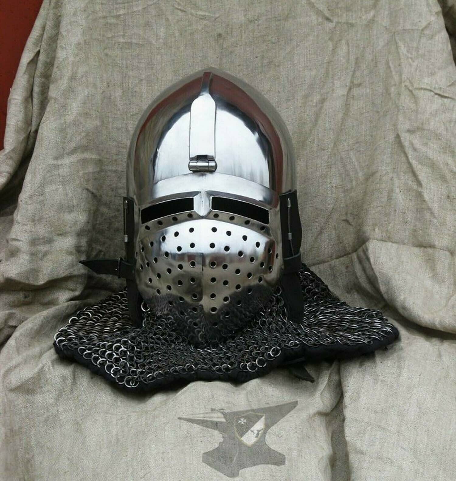 SCA HMB Sports 14 Gauge Medieval  Bascinet Helmet W Aventail