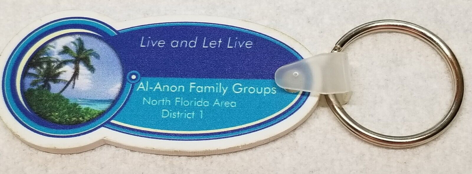 Al-Anon Keychain Live and Let Live Florida Palm Trees Bendable Plastic 1980s