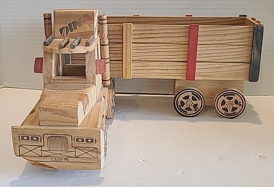 Wooden Semi Truck Toy and Trailer Handmade 16\