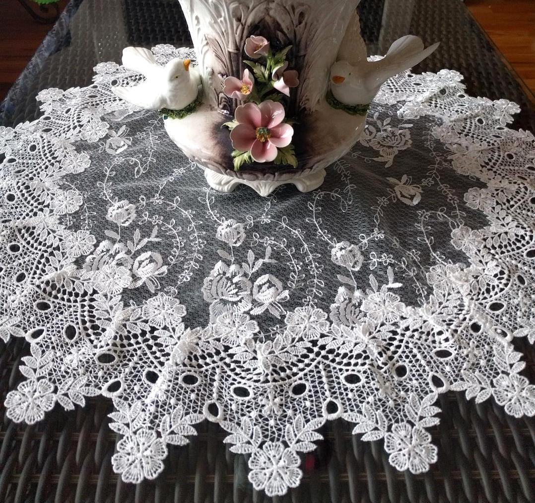 Doily Large 25 inch Sheer Vintage English Rose Victorian