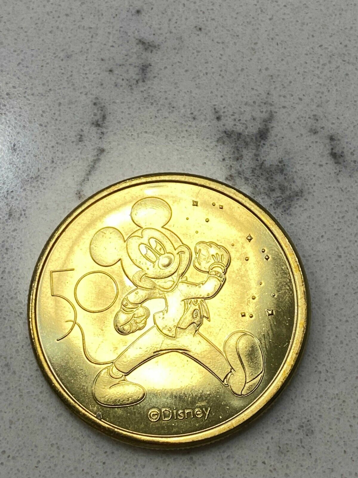 NEW Disney World 50th Anniversary Golden Medallion Coin Mickey, Minnie, Goofy