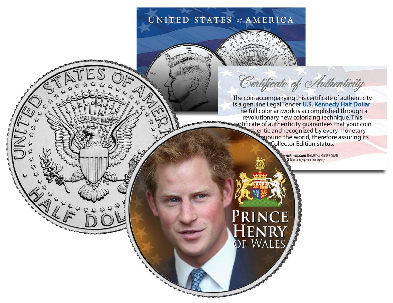 PRINCE HARRY Colorized JFK Kennedy Half Dollar U.S. Coin - PRINCE HARRY OF WALES