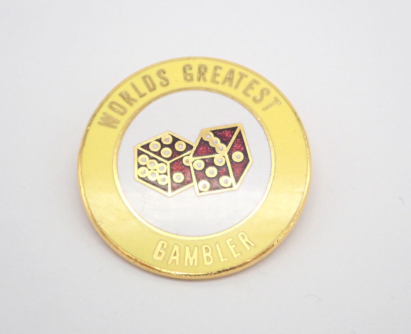 Worlds Greatest Gambler Gold Tone Vintage Lapel Pin
