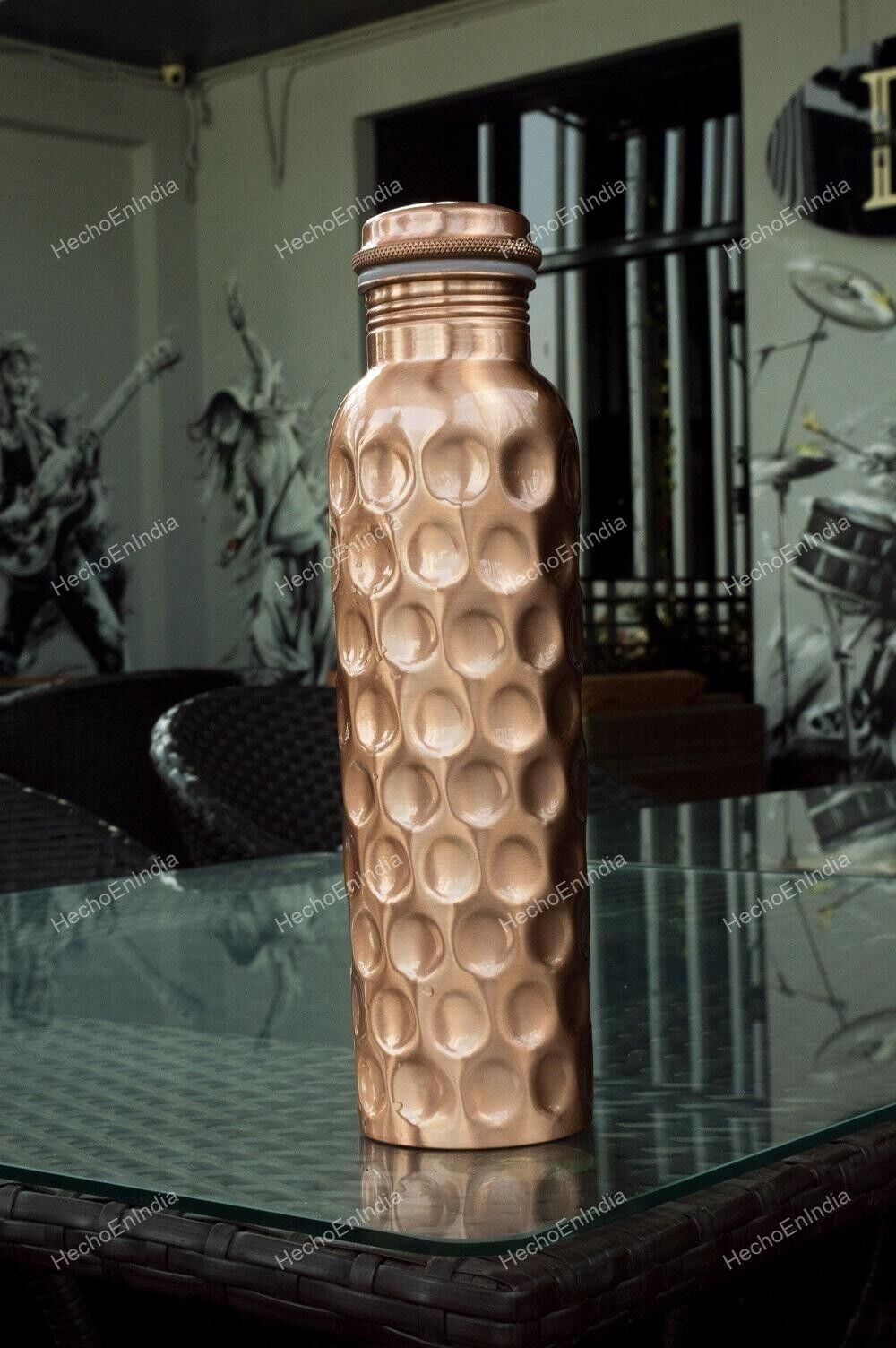 Diamond 900 ml Copper Bottle Design Joint Free Copper Water Bottle Ayurveda Base