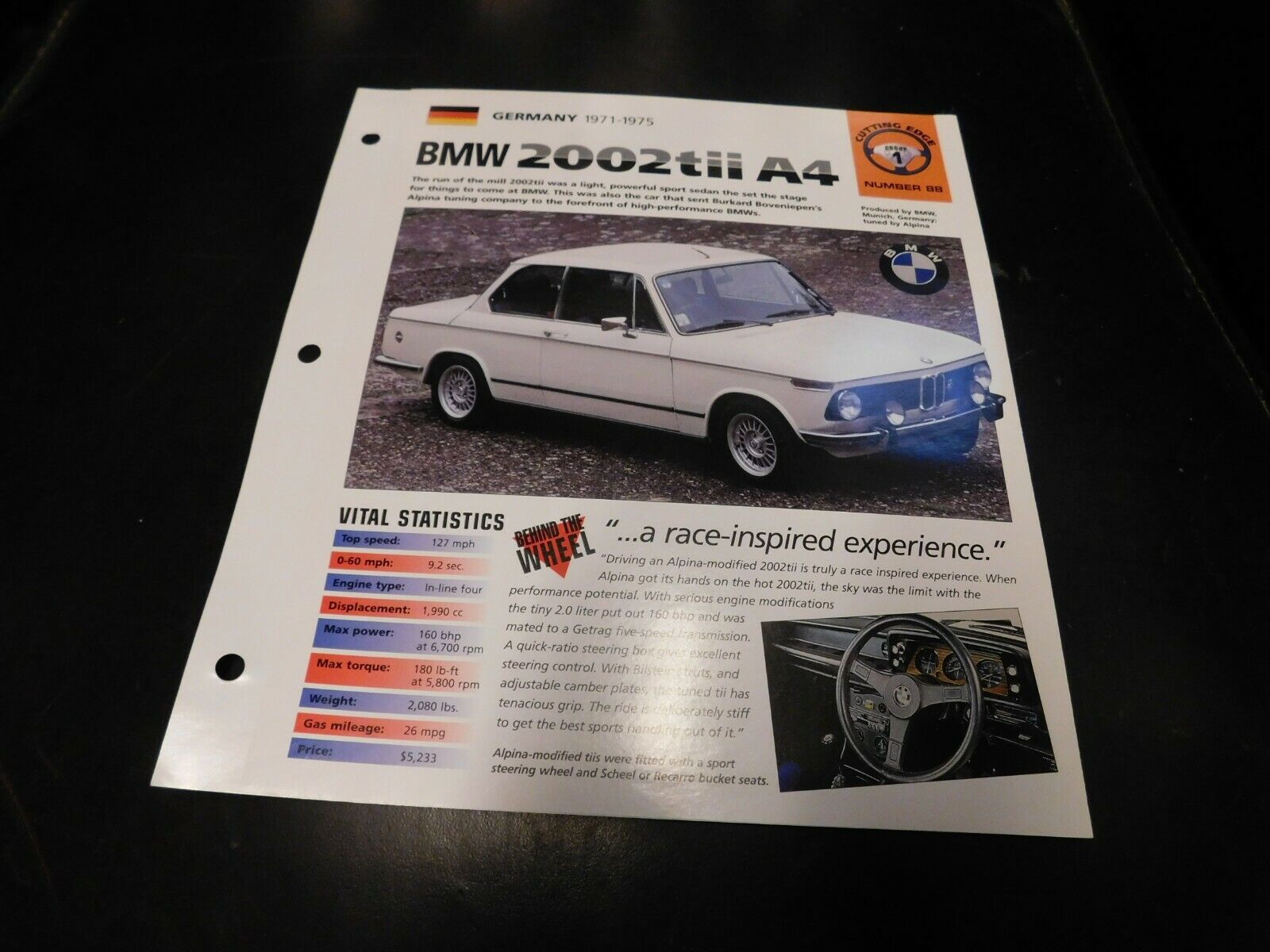 1971-1975 BMW 2002tii A4 Spec Sheet Brochure Photo Poster 72 73 74