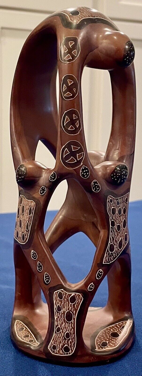 Hand Carved Hand Painted Stone Sculpture African Kenyan Artist Signed M. Gaiti