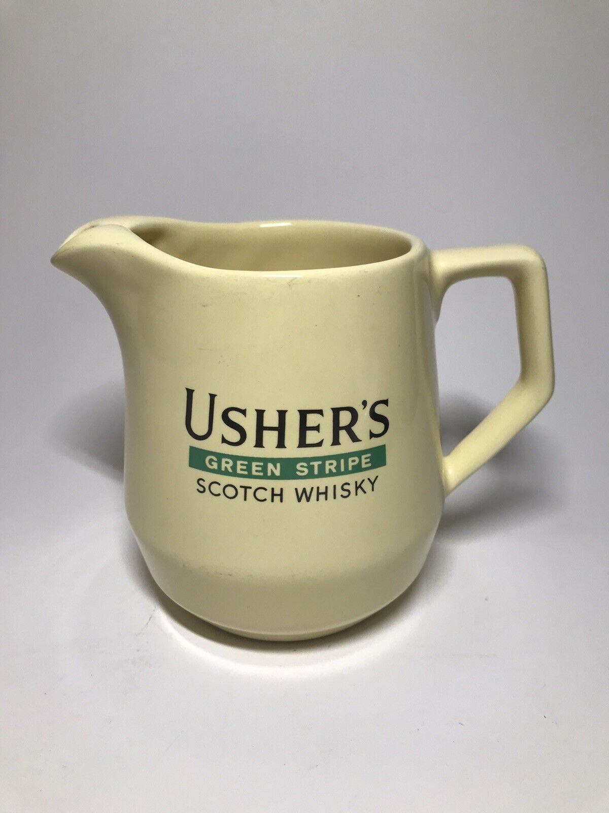 VTG Usher\'s Scotch Whisky Green Stripeceramic Bar Pitcher, Wade Regency, England