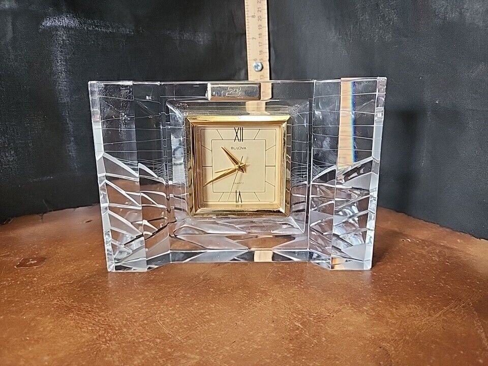 Hoya Crystal Bulova Quarts Mantle Clock Made In Japan Tested And Working