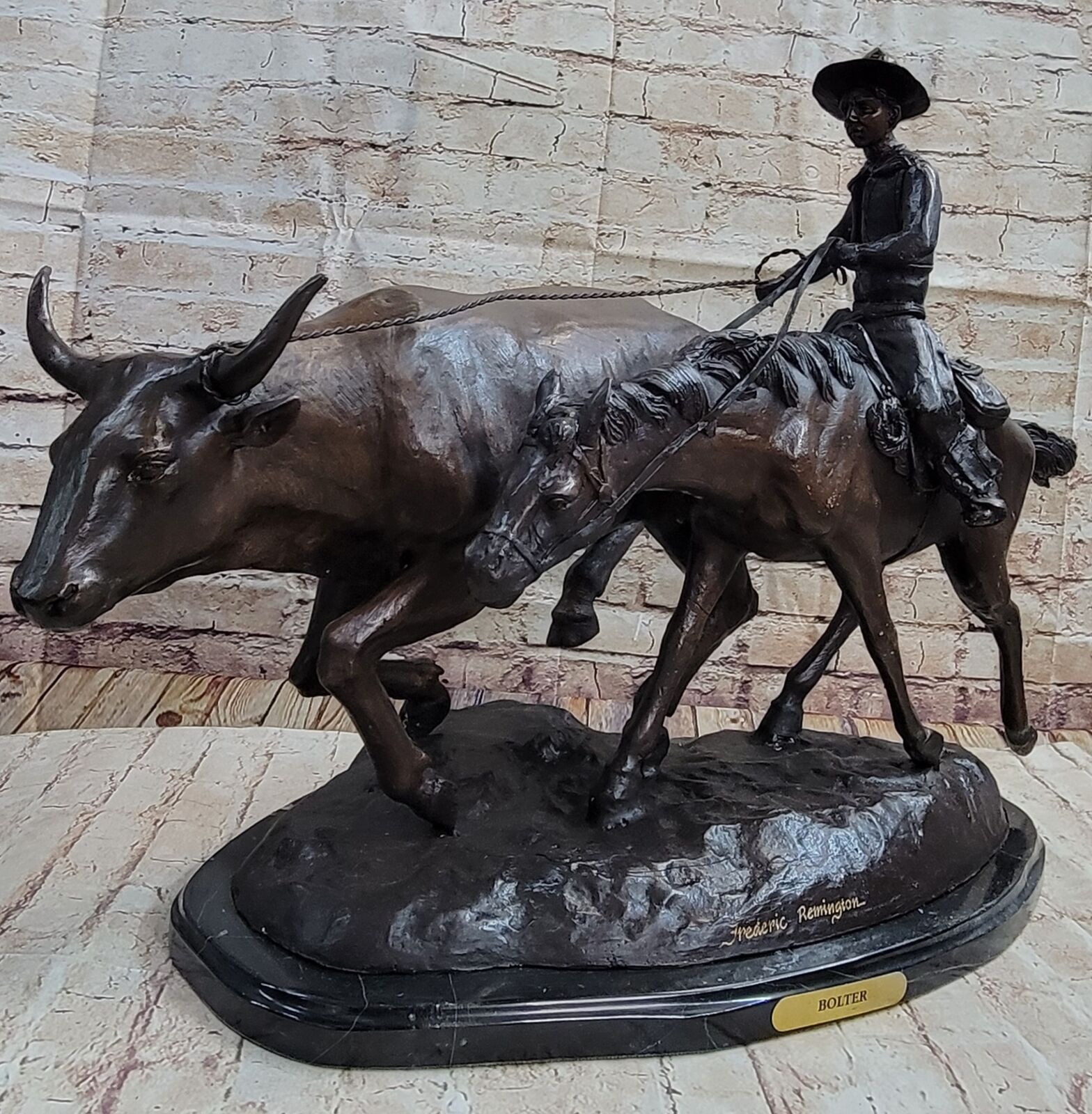 BOLTER Frederic Remington Western Bronze Statue Sculpture Cattle Drive 18\