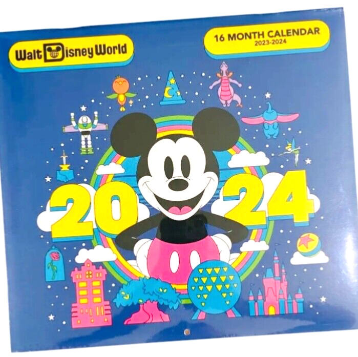 New Walt Disney World 2023-2024 Mickey Minnie Four Parks 16 Month Calendar
