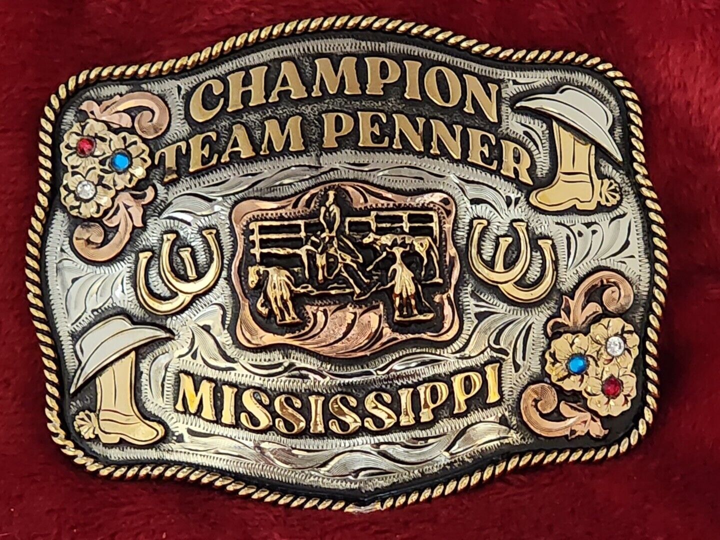 CHAMPION TROPHY BUCKLE PROFESSIONAL RODEO☆ TEAM PENNING☆MISSISSIPPI☆RARE☆515